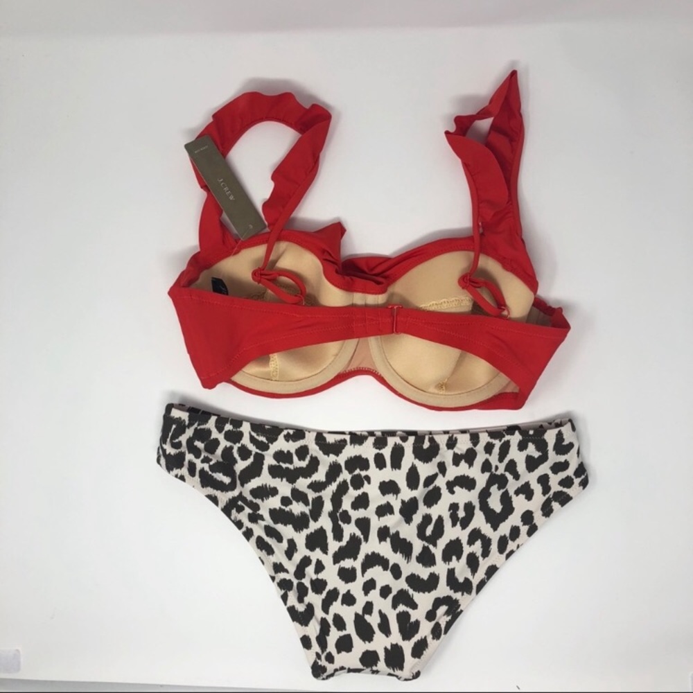 J. Crew Ruffle Underwire Surf Hipster Bikini Size 32A/XS Leopard NWT - Picture 6 of 7